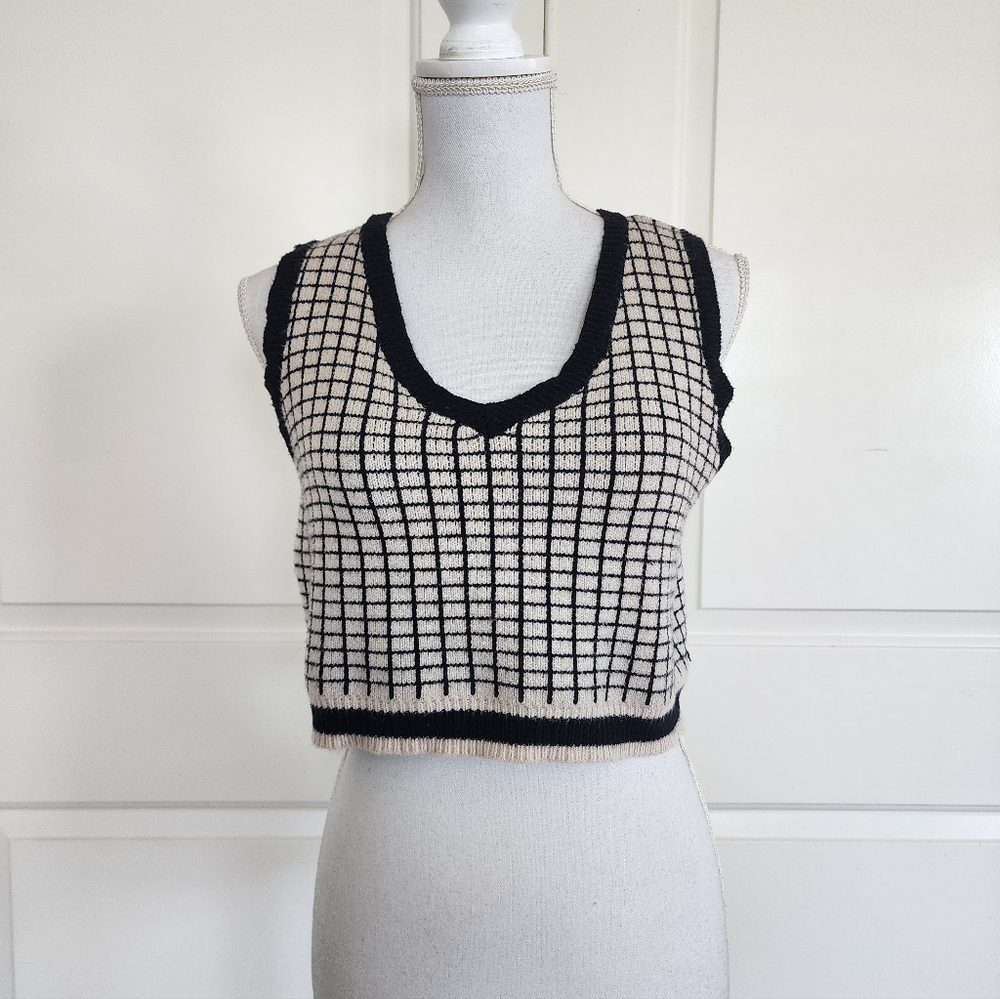 Black and Cream Checkered Women's Top